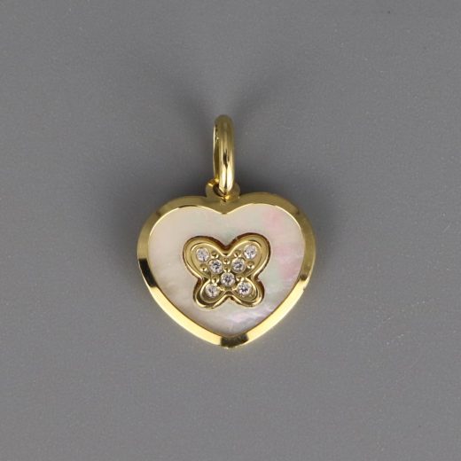 Medaille Bapteme Pendentif Coeur Et Papillon Or Nacre | Cadeaux de Famille Medaille Bapteme Pendentif Coeur Et Papillon Or Nacre