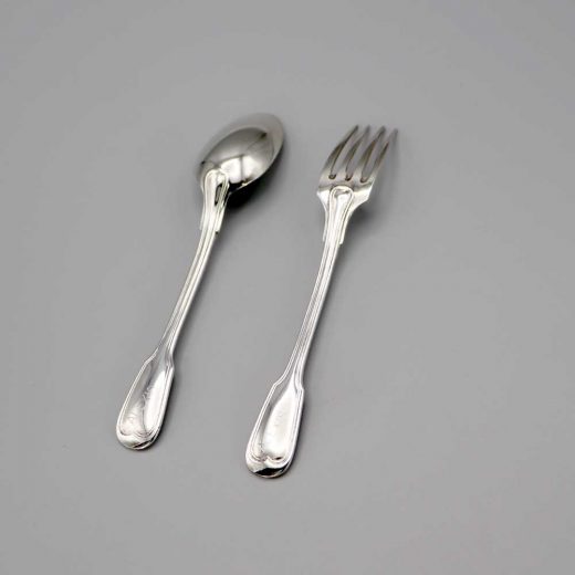 Aubry Cadoret Couvert Bebe Metal Argente Filet Ancien 2