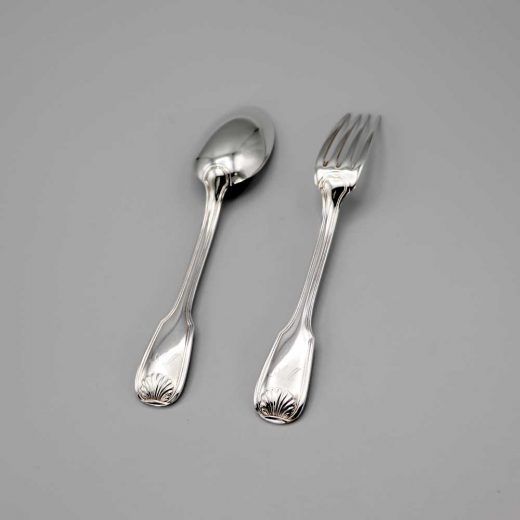 Aubry Cadoret Couvert Bebe Metal Argente Louis Xiv Coquille Plate 2