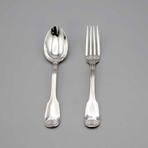 Aubry Cadoret Couvert Bebe Metal Argente Louis Xiv Coquille Plate 3
