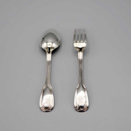 Aubry Cadoret Couvert Bebe Metal Argente Louis Xiv Coquille Plate 4