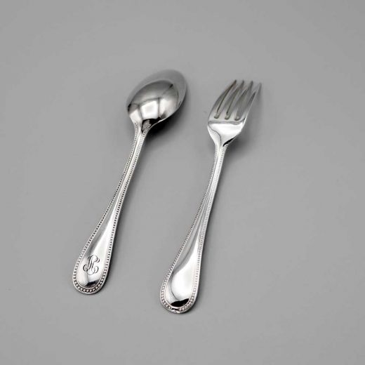 Aubry Cadoret Couvert Bebe Metal Argente Perles 2