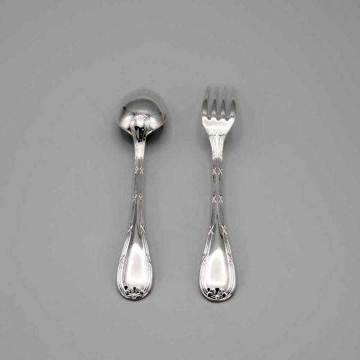 Aubry Cadoret Couvert Bebe Metal Argente Rubans Croises 4