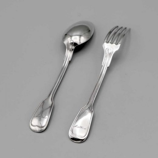 Aubry Cadoret Couvert Enfant Metal Argente Filet Ancien 2