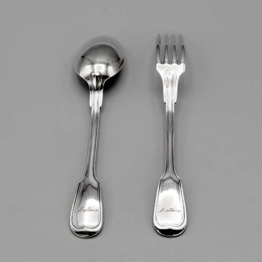 Aubry Cadoret Couvert Enfant Metal Argente Filet Ancien 4