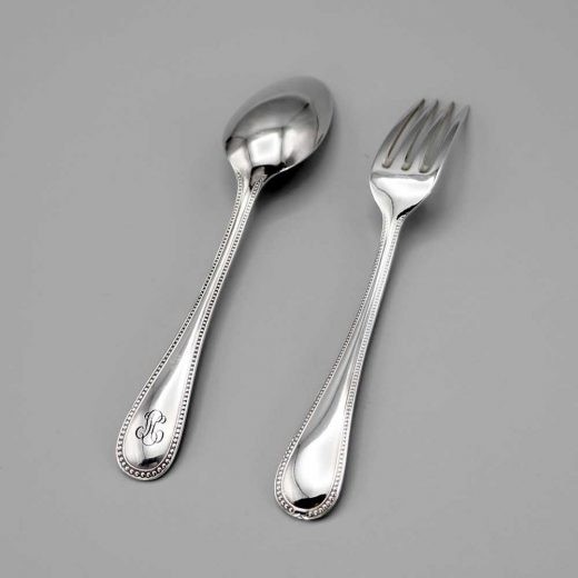 Aubry Cadoret Couvert Enfant Metal Argente Perles 2